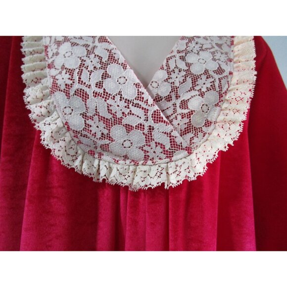 Monte Carlo Raspberry Red Velvet Lace Trim Kaftan House Dress Vintage One Size - Picture 11 of 16